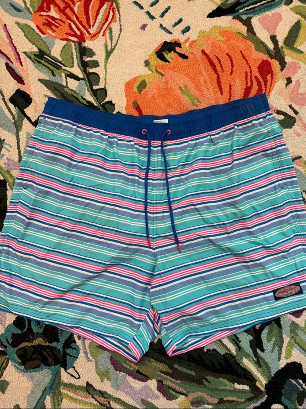Vineyard vines Men's Striped Blue & Teal Swim Trunks